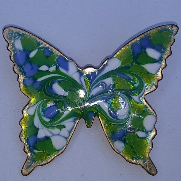 ViNTAGE Swirl Enameled Butterfly Pin Brooch Signed Inga - Picture 8 of 8